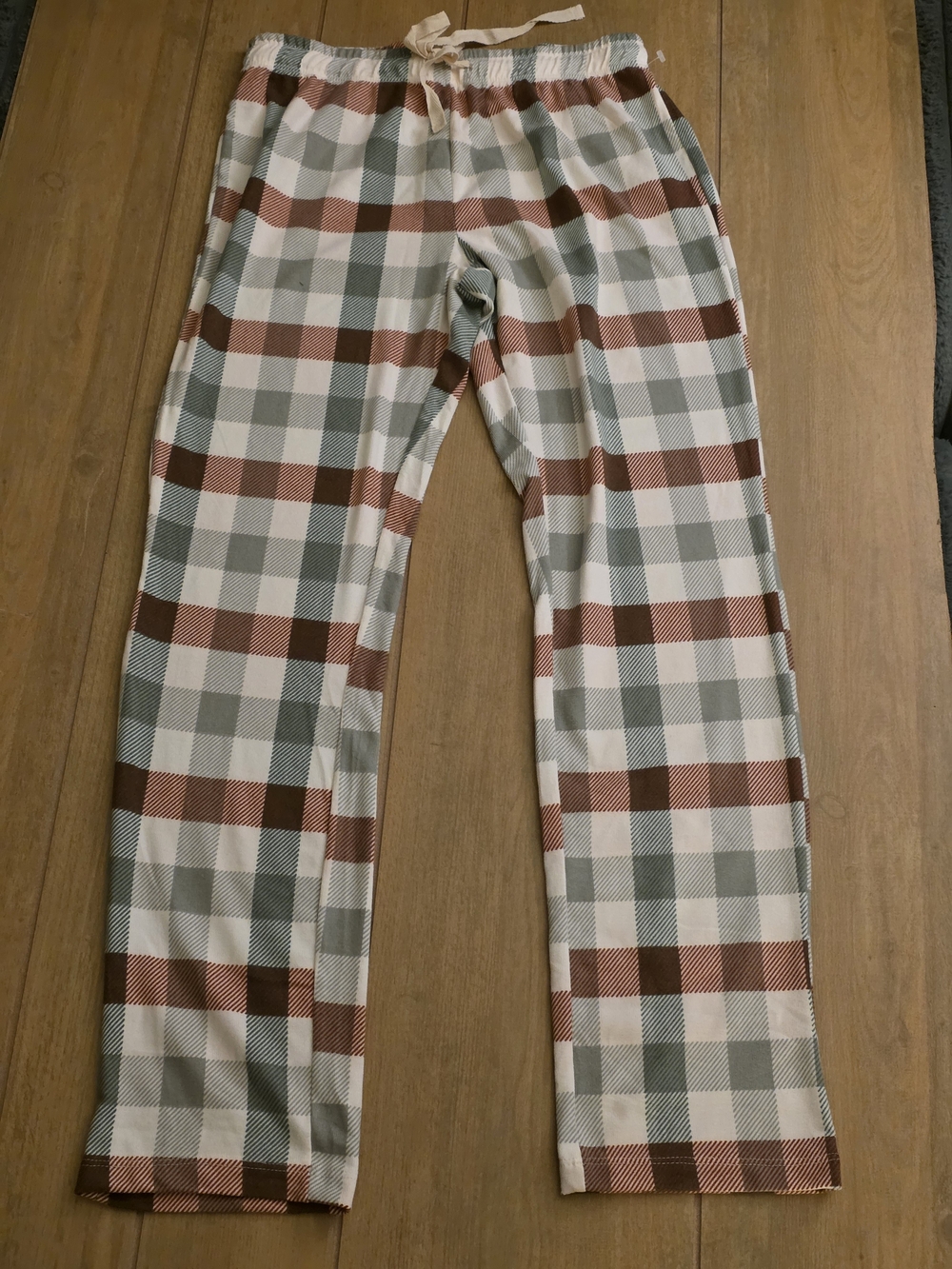 Women's Plaid Pajama Pants in Cream, Red & Green - Medium (Christmas/Holiday)